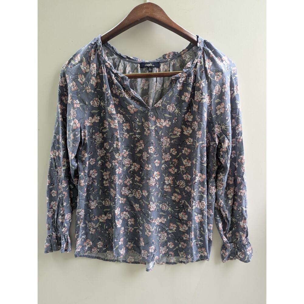 Angels Gray Pastel Floral Square Neck Long Sleeve Top SZ‎ M Y2K Hippie